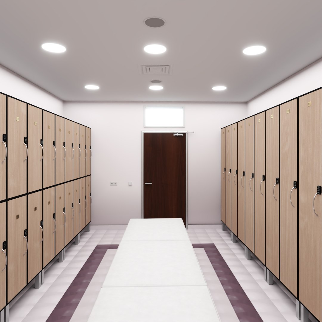 Modern Gym Locker Room Interior 3D model preview