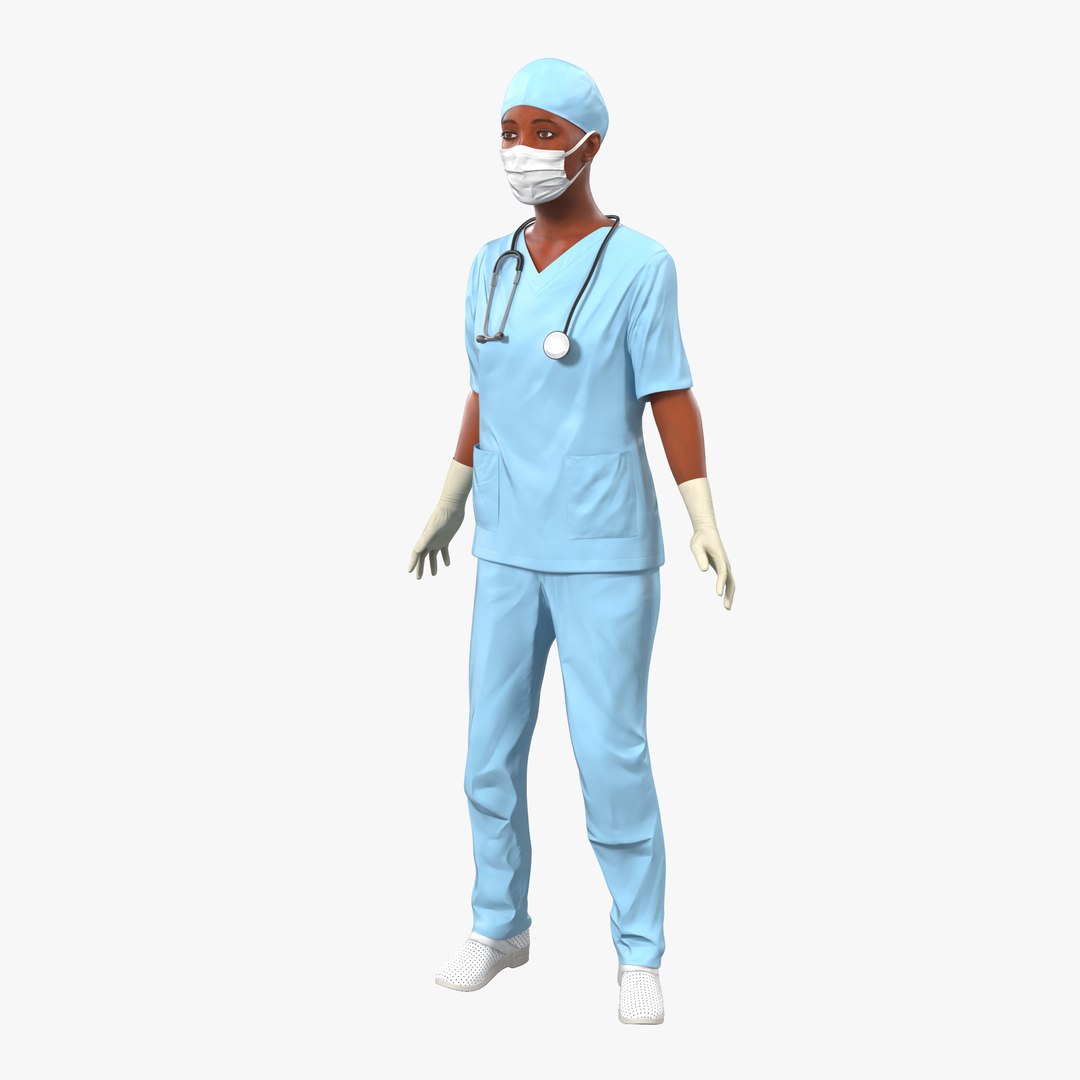 Female Surgeon African American Rigged 3D model preview
