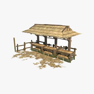 Ancient Asian Architecture Small Horse Stables 3D model