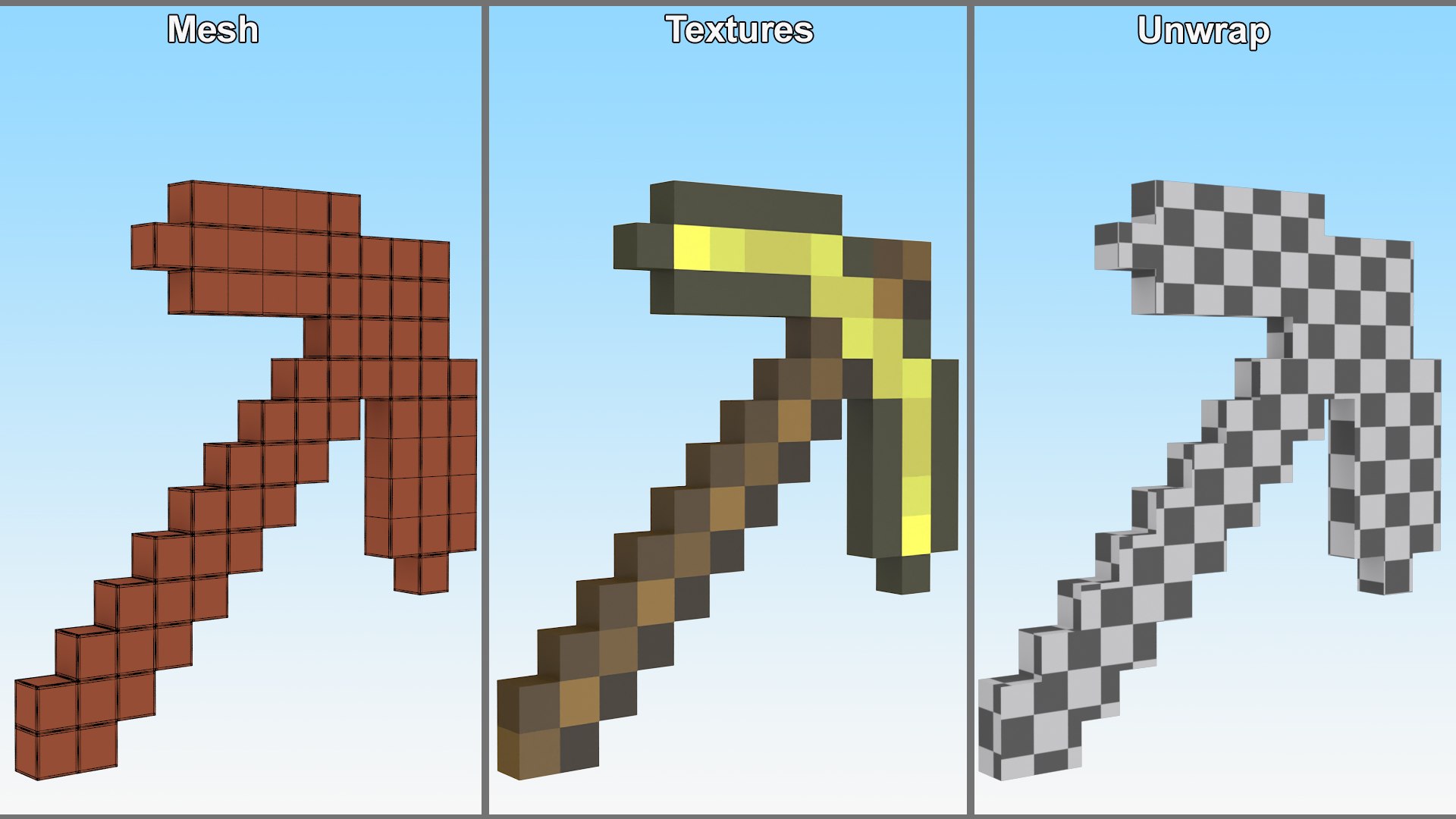 Minecraft Golden Pickaxe Model - TurboSquid 2292858