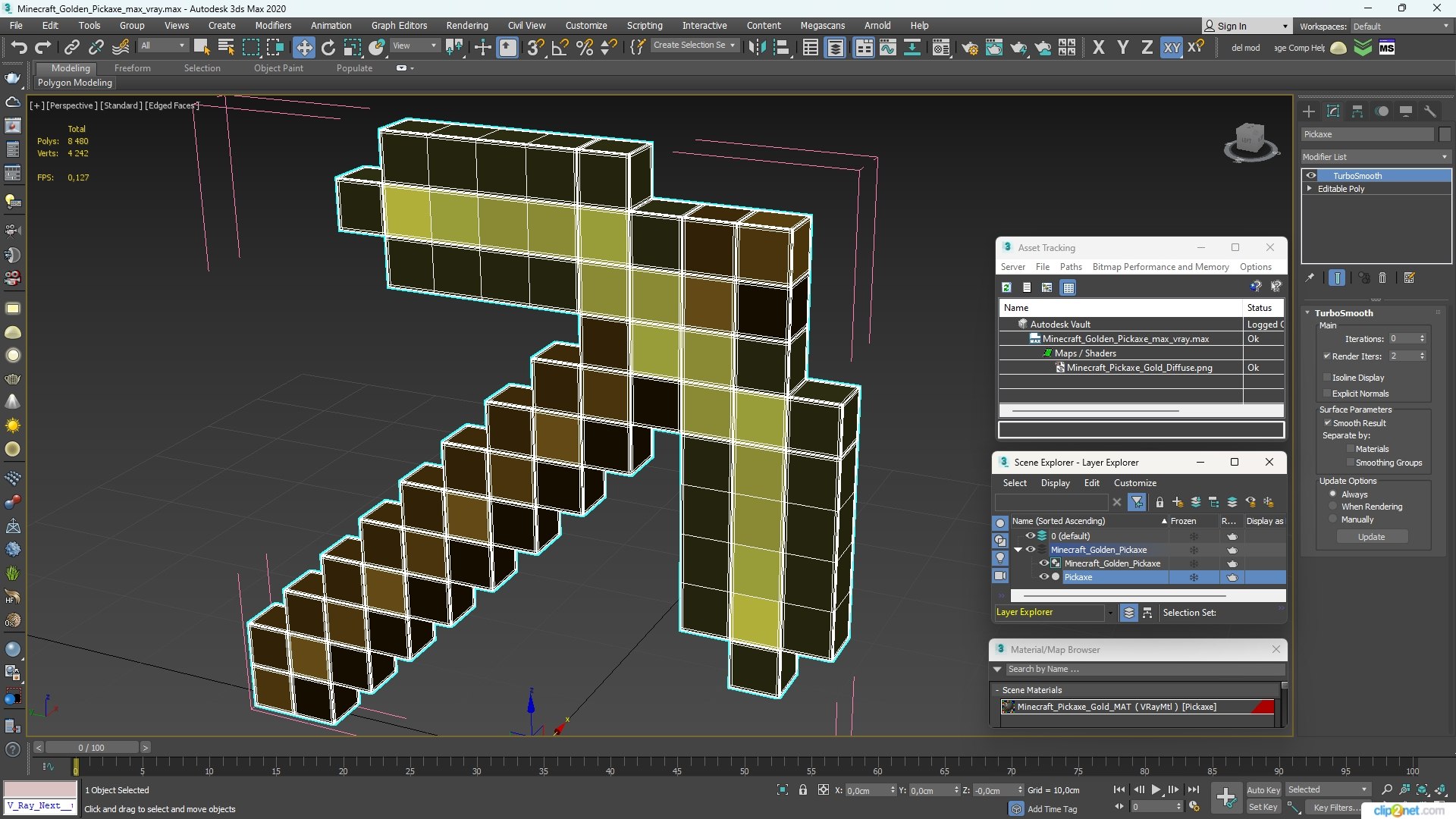 Minecraft Golden Pickaxe Model - TurboSquid 2292858
