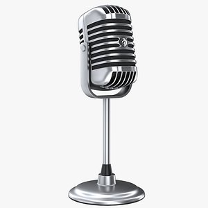 Vintage Microphone and Stand 3D model