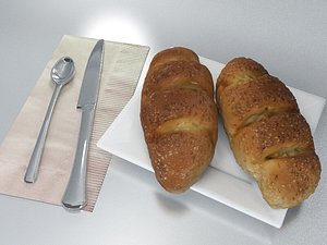 3D model realistic breakfast set bread