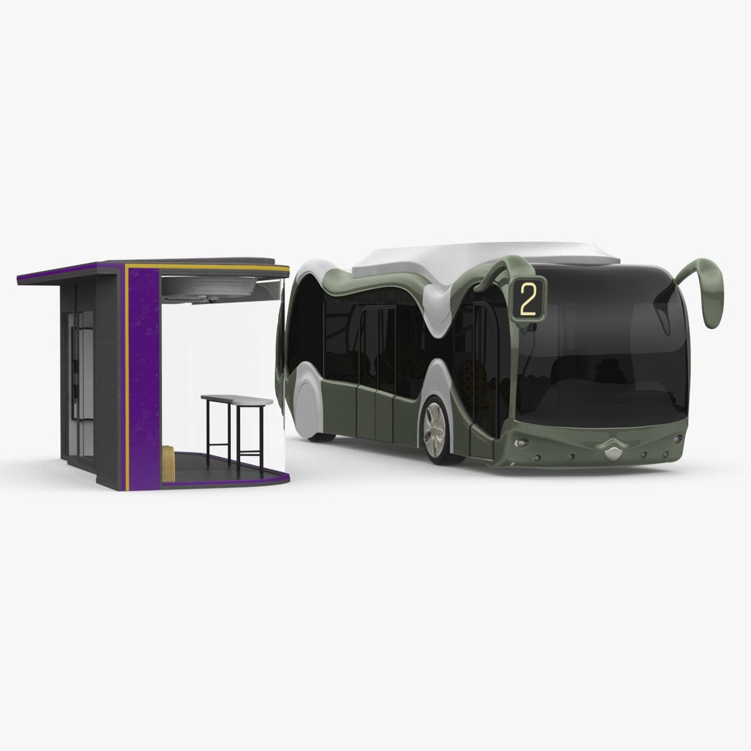 Futuristic Electric Bus at a Smart Stop 3D model preview