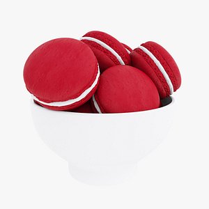 3D model Red macaroons in bowl