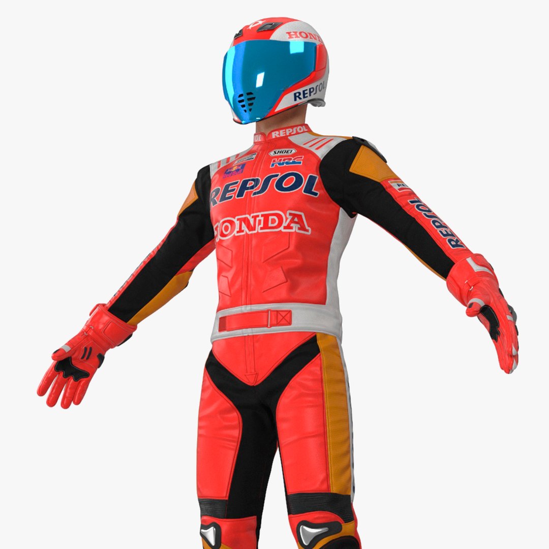 Sport Bike Rider Wearing Honda Race Suit 3D model preview