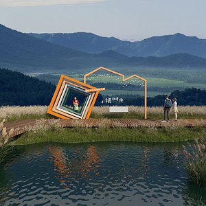 Countryside construction of popular check-in points for art installations model