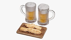 Beer set for two with braided cheese 3D