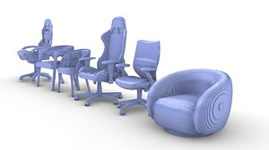 set de sillas plano seriado 3D model