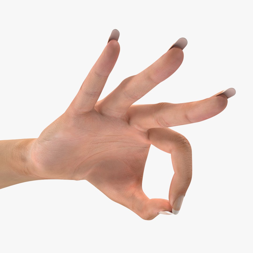 Female Hand 2 Ok Sign 3D Model 3D model preview