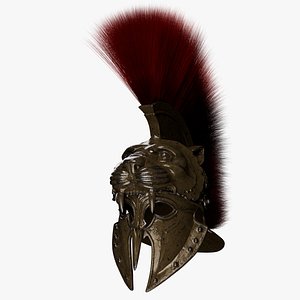Spartan Warrior Helmet with Red Crest Ultra-Detailed Ancient Greek Armor PBR 3D Model
