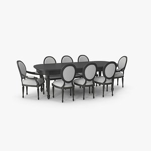 3D Dining Table Set for 8 Persons model