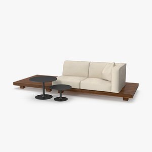 2 Seater Outdoor Teak Platform Lounge Setting with Tables 3DS