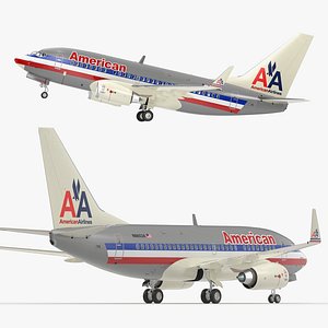 3D American Airlines Boeing 737-600 with Interior Rigged for Cinema 4D model