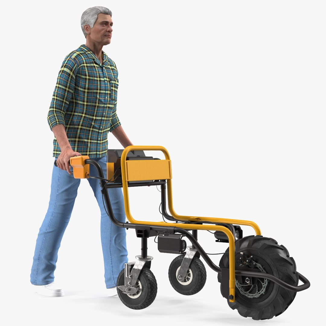 Elderly Man Motorized Electric Wheelbarrow Frame 3D model preview