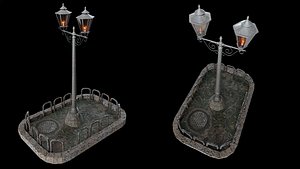Old pole and flowerbed 3d model 3D model
