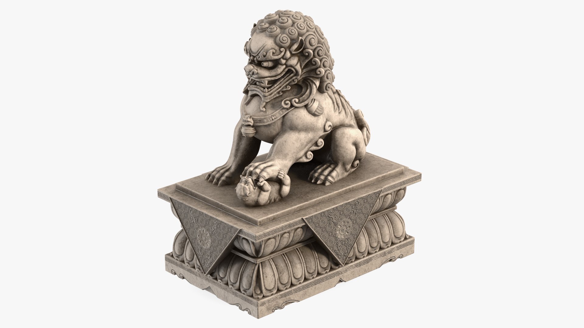 Chinese Stone Lion Statue 3D model preview