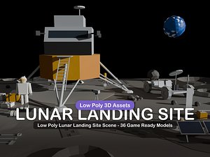 Low Poly Lunar Landing Site Scene - 36 Game Ready Models