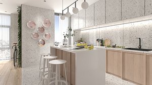 3D model Full Kitchen and Living Room Combo