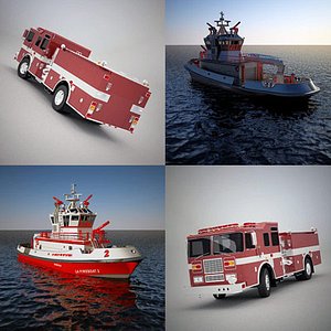 US Fireboat & Firetruck