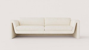 Modern Cream Upholstered Three-Seater Sofa with Sculptural Open Arms 3D model