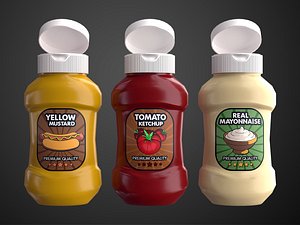 3D model cartoon sauce bottles