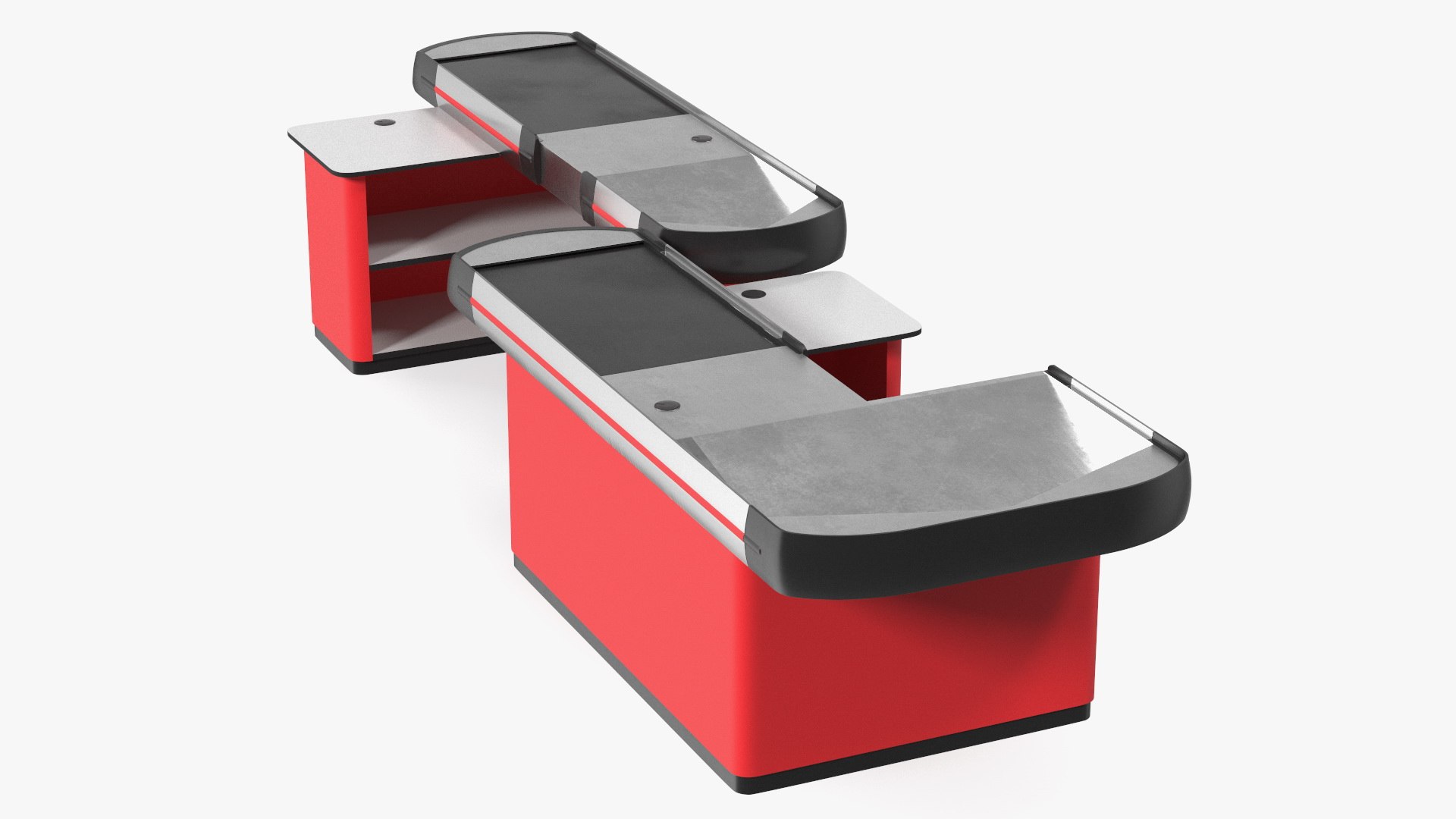 Supermarket Checkout Counters Set Red 3D model preview