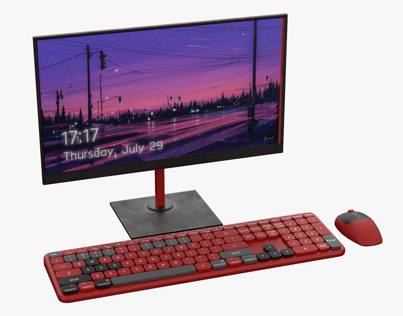 Wireles Computer Set Keyboard Mouse Monitor Berry Red 3D - TurboSquid ...