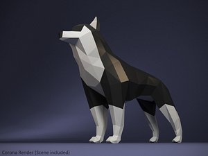 polygonal husky dog 3D model