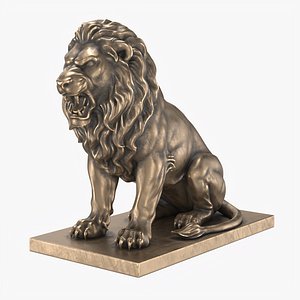 3D Lion Statue Sitting Angry Bronze