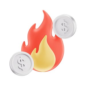 3D Coin Dollar Fire Icon model