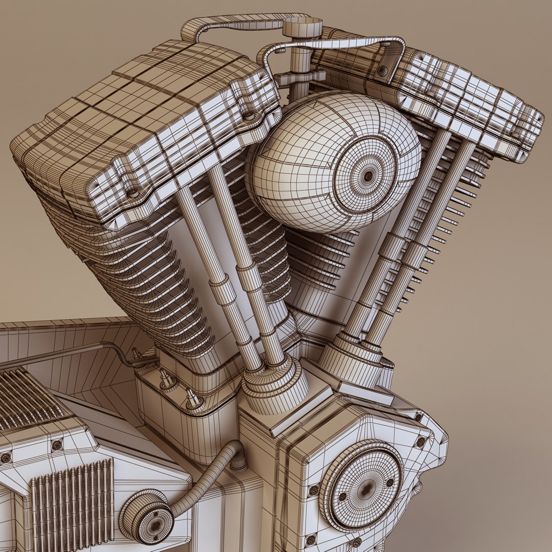 3d v-twin chopper engine model