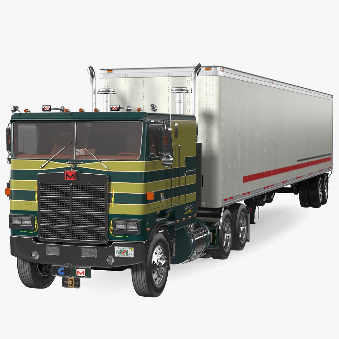 Marmon Truck With Semi Trailer Rigged 3D model preview
