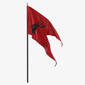 Medieval Waving Banner On Pole Red Black