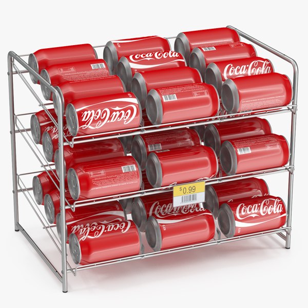 Soda Can Rack Dispenser with Cola Cans and Price Tag 3D model