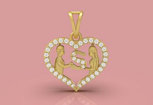 Heart Shape Couple Pendant - 0113 3D model