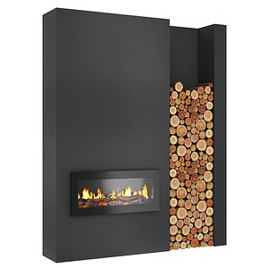 Modern fireplace with wood 3D model