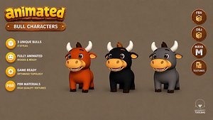 Animated Cute Farm Bull Stylized Game Ready Low-poly 3D model 3D model