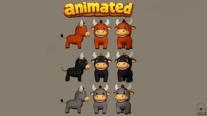 Animated Cute Farm Bull Stylized Game Ready Low-poly 3D model 3D model