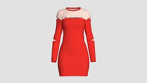 3D Girls Red Cut-Out Midi Sweater Dress