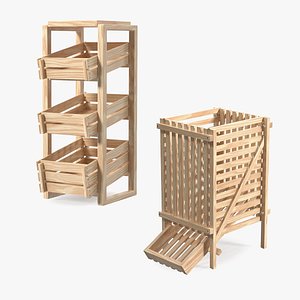 Wooden Vegetable Racks Collection 3D model