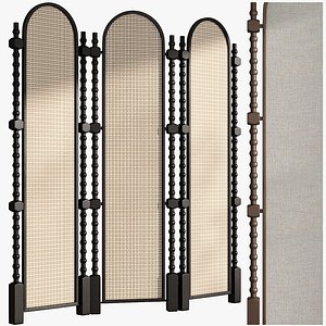 Screens with rattan and fabric 3D model