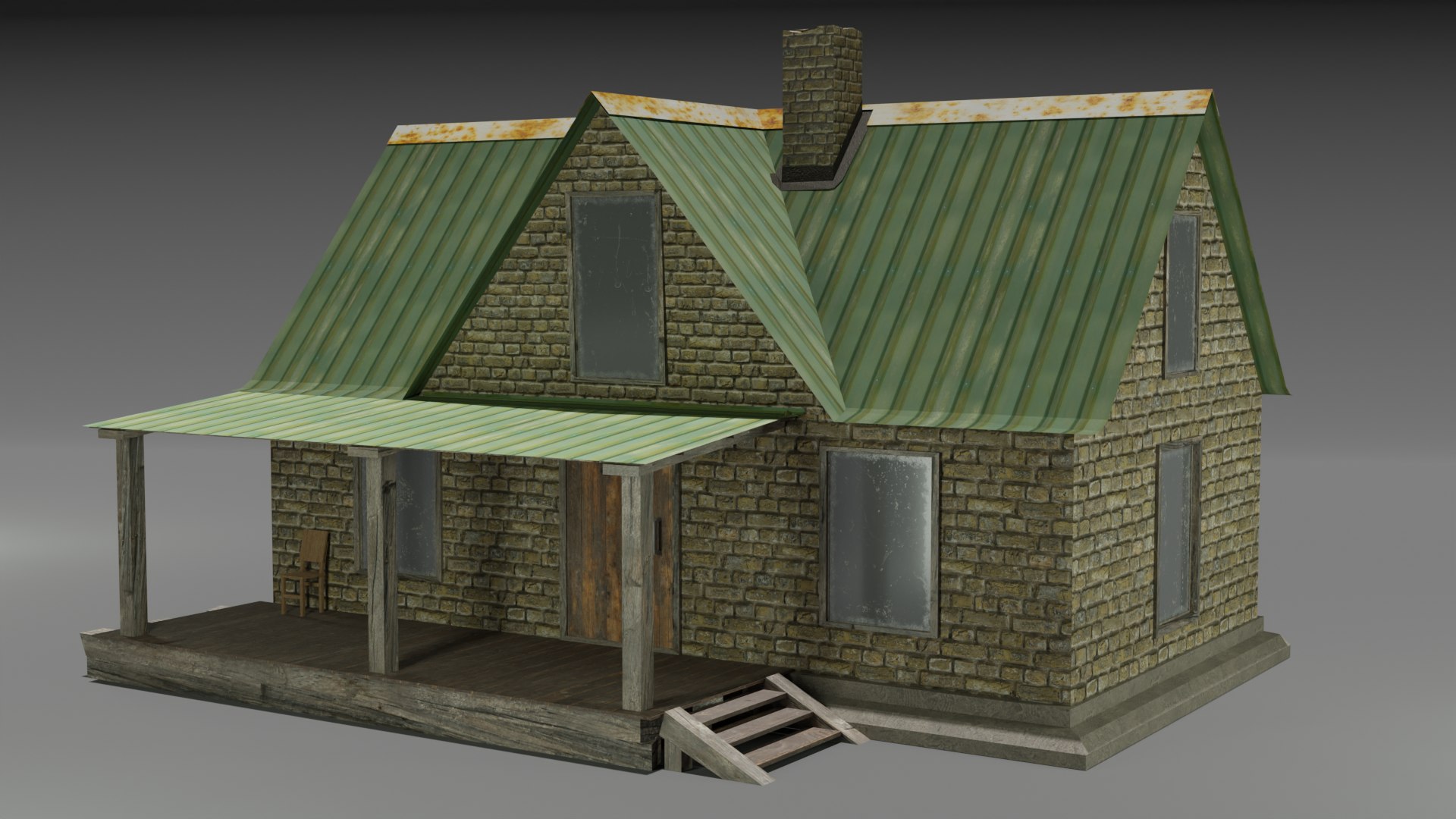 old-unkempt-brick-house-with-a-canopy-low-poly-3d-model-3d