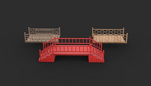 Chinese wooden bridge 3D model 3D model