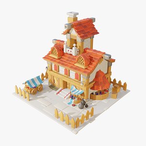 Cartoon Village House Diorama 3D