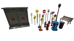Urban Street Props Pack   Collection PBR 4K Textures 3D model
