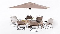 Outdoor Camping Folding Chair Set with 6 Chairs Wooden Table and Umbrella