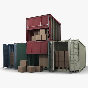 4 containers 3d model