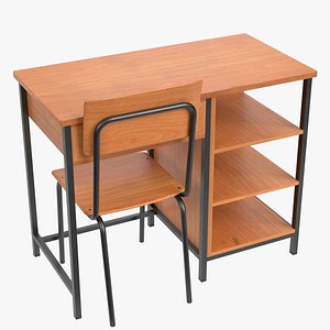 3D Wide classroom table with side shelves