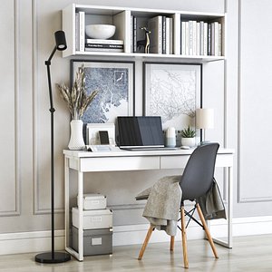 3D model office desk chair shelf